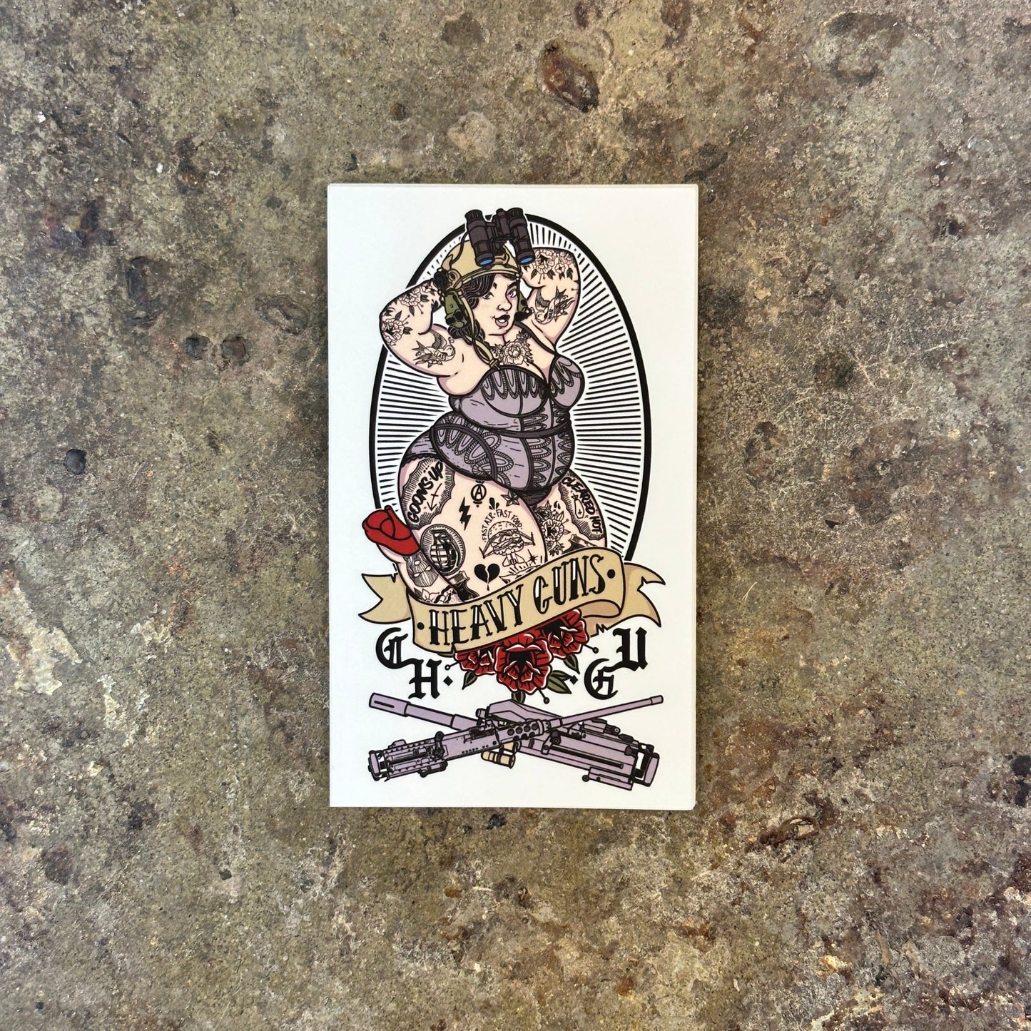 Heavy Guns Pin Up Sticker
