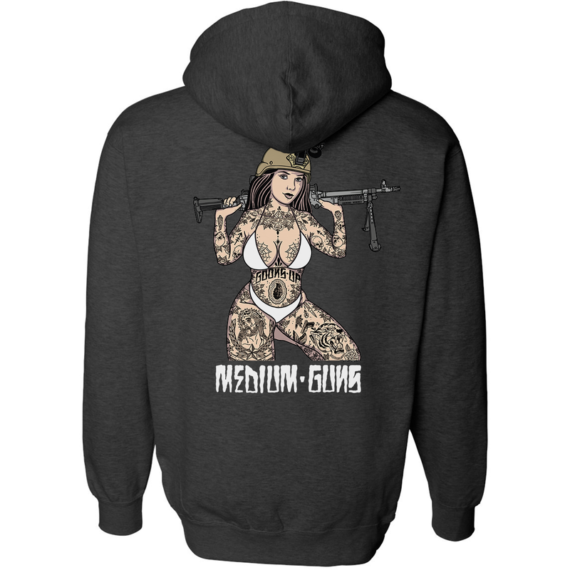 Load image into Gallery viewer, Medium Guns Pin Up Hoodie
