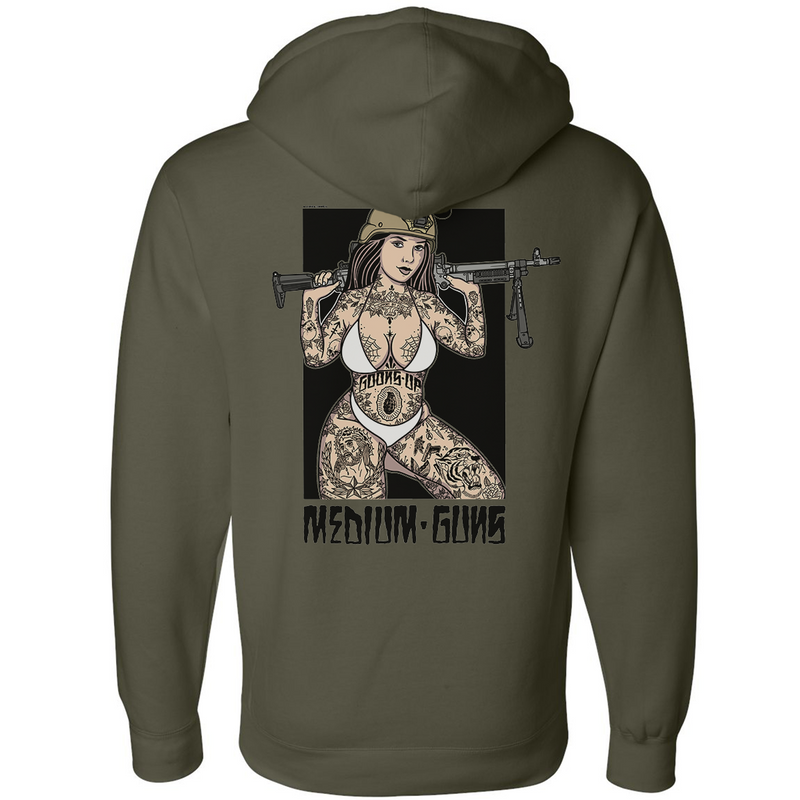 Load image into Gallery viewer, Medium Guns Pin Up Hoodie
